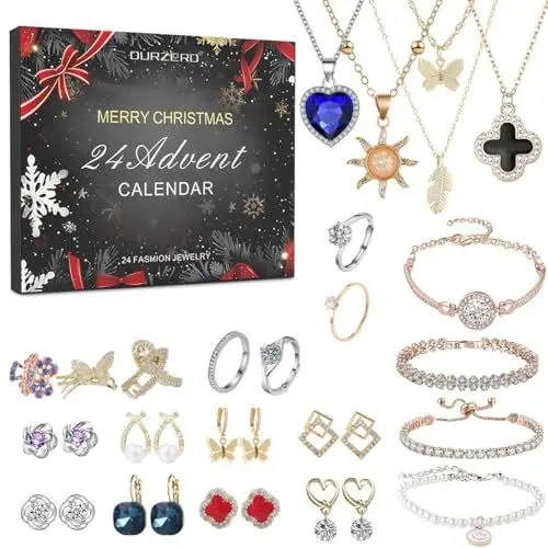 Produktbild: Adventskalender 2024 Frauen Schmuck, geschenk für frauen, 24 Überraschungen Halskette Ring Countdown,Damen Schmuck Set, Weinachtskalender Weihnachtsgeschenke für Mädchen Damen Teenager Kinder