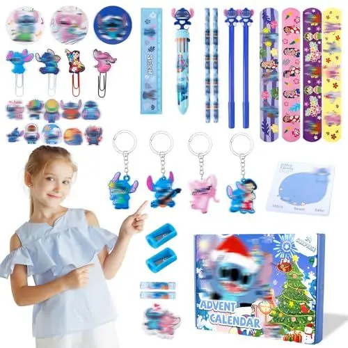 Produktbild: Adventskalender 2024 Kinder, Anime Schreibwaren Weihnachtskalender Geschenk mit Schulsachen Schlüsselanhänger Spielzeug, Jungen Mädchen Weihnachten Countdown Geschenk Kalender Kunst & Handwerk Set