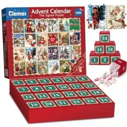 Produktbild: Adventskalender 2024 Weihnachts Puzzle - 1008 Teile Weihnachts Countdown Kalender 24 Boxen Puzzles, Feiertag Vintage Stamp Puzzles für Erwachsene und Kinder, Weihnachts Geschenk für Jungen und Mädchen