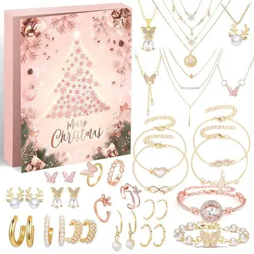 Produktbild: Adventskalender Schmuck 2024 Weihnachtskalender Frauen Mädchen,24 Überraschungen Armband Halskette Ohrringe, Damen Schmuck Set, Weihnachtsgeschenke für Frauen Mädchen Teenager Kinder