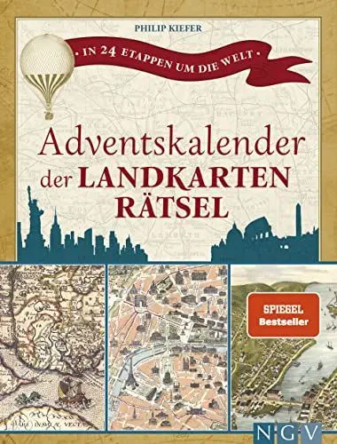 Produktbild: Adventskalender der Landkartenrätsel. In 24 Etappen um die Welt: Logikrätsel mit 24 versiegelten Landkarten I Rätselspaß mit nostalgischen Karten für Erwachsene