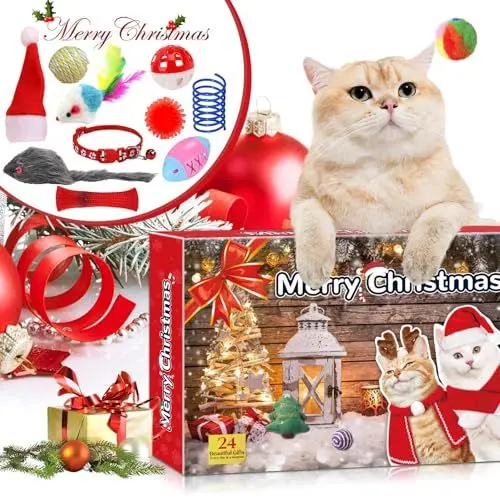 Produktbild: Adventskalender für Katzen,Katzenspielzeug 2024, Weihnachtskalender 24 Katzenkalener Katzenspielzeug,Katzenhalsband Spielzeugmäuse,Weihnachten Geschenk Katzenliebhaber Wiederverwendbar(#B-1 Stück)