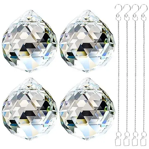 Produktbild: Adwikoso 4Stücke 50mm Kristallkugel Prisma Anhänger Glas Kronleuchter Hängende Anhänger Feng Shui Sonnenfänger Hochzeit Fensterdekoration (50mm, 4)