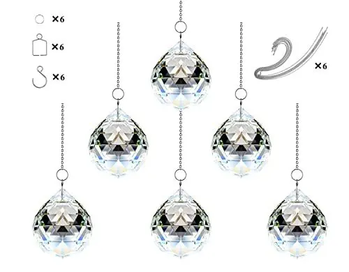 Produktbild: Adwikoso 6Pcs 30mm Kristallkugel Prisma Anhänger Glas Kronleuchter Hängende Anhänger Feng Shui Sonnenfänger Hochzeit Fensterdekoration (30mm, 6)