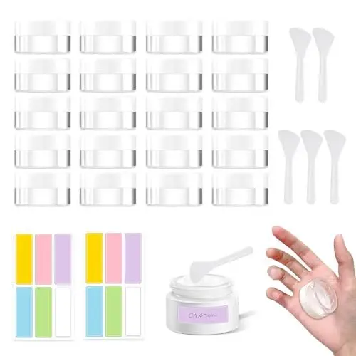 Produktbild: aeaean Kosmetikglas,16Stücke30G,Kleine Dosen mit Deckel Plastik,Kosmetikglas,2 Stück Haftnotizen,5Stück Gesichtscremelöffel,Geeignet für Schmuckschatullen,Feuchtigkeitsspendende Kleine Plastikgläser