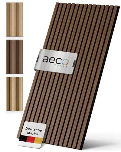 Produktbild: Aeco Sound® - Akustikpaneele aus Holz, 2 Stück x 120x60cm - Wandpaneele aus Akustik-Filz (Schwarz) & Echtholz-Furnier (Walnuss) - 3D Wandverkleidung, Holzpaneele, Schalldämmung