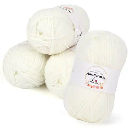 Produktbild: Aeelike 200g(4x50g) Häkelgarn Baumwolle zum Stricken, Langlebige Amigurumi-Set 100% Polyacryl Baumwollgarn, 5Ply Garn zum Häkeln für Socken, Mützen, Schals, Pullover, Puppen, Milchig Weiß