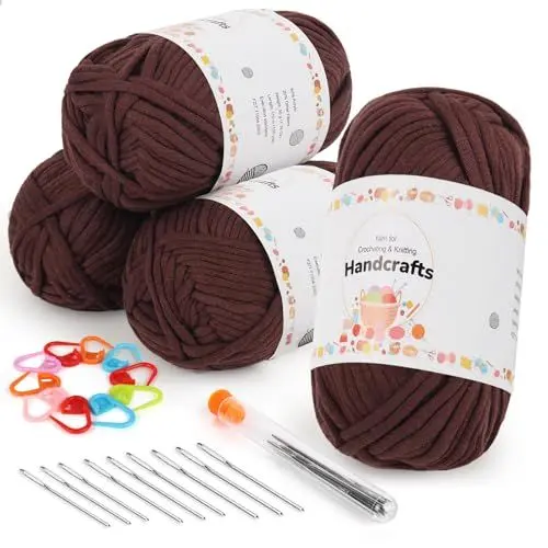 Produktbild: Aeelike 200g Dicke Wolle zum Stricken mit Zubehör, Garn zum Häkeln mit gut Sichtbaren Maschen, Einfaches Chunky Strickwolle für Anfänger, Kein Geteiltes Sperriges Baumwollgarn, Kaffee Yarn Textilgarn