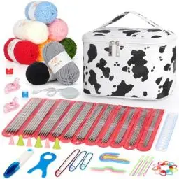 Produktbild: Aeelike Stricknadeln Set mit Strickzubehör und Tasche, 104 Stück Strickset für Anfänger, 2,0 mm - 6,5 mm Doppelspitz Gerade Nadelspiel Set 20 cm, Dauerhaft Edelstahl Stricknadeln für Socken, Schals
