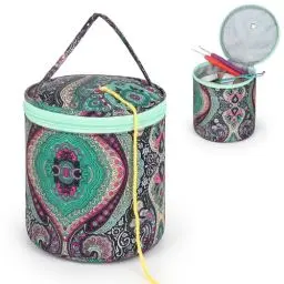 Produktbild: Aeelike Stricktasche Klein Aufbewahrungstasche für Unterwegs, Mini Handarbeitstasche für Garn, Zubehör, Häkelnadel, Kurze Stricknadeln Aufbewahrung, 15×14cm Praktisch Wolltasche, Grünes Totem
