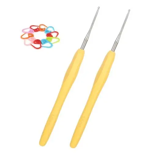 Produktbild: Aeeque 1,5 mm Spitze Häkelnadel, 2 Stücke Häkelnadeln mit Zubehör, Aluminium Häkelnadeln mit Gummigriff, Weich TPR Häkelnadeln für Arthritis, Häkelnadeln Set Kleine zum Häkeln Schal, Pullover, Mützen