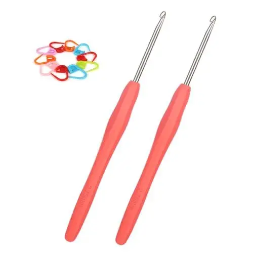 Produktbild: Aeeque 2,75 mm Häkelnadel, 2 Stücke Häkelnadel Set mit Zubehör, Aluminium Häkelnadeln mit Gummigriff, Weich TPR Häkelnadeln für Arthritis, Bunt Häkelnadel Kleine zum Häkeln Schal, Pullover, Mützen