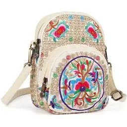 Produktbild: Aeeque Ethnische Stickerei Umhängetasche Damen, Handy Umhängetasche Damen Kleine, Handytasche zum Umhängen Stoff, Praktisch Schultertasche Damen Tasche, Handytasche mit Geldbörse zum Umhängen Canvas