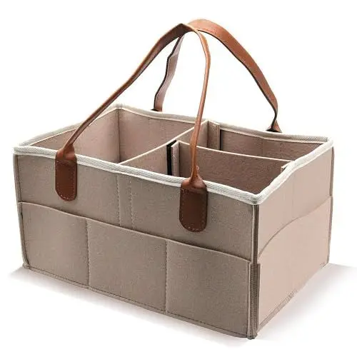 Produktbild: AEESRRU Baby Windel Caddy Organizer Korb tragbar Storage Bin groß Kindergarten Tasche mit Wechselbaren Fächer für für Wickelkommode, Beißring, Windel, Best Baby Geschenk Korb (Beige)