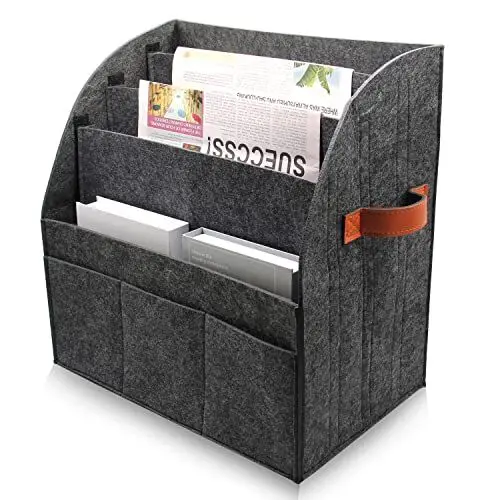 Produktbild: AEESRRU Zeitschriftensammler,faltbarer großer Filz Zeitungsständer, abnehmbare 4-Lagen-Trennwand, externe 3-kleine Taschen, Gläser und Telefonablagefläche, Größe 40x40x25cm