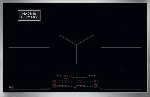 Produktbild: AEG Induktionskochfeld autark 80cm – Made in Germany – 5 Flex-Zonen mit 2x Bridge (Kombination 2er Zonen) – Powerfunktion – SuperFlat Rahmen – DirectSlider – Haubenautomatik kompatibel /TK85IM0FRB