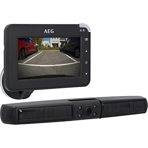 Produktbild: AEG Solarbetriebene Rückfahrkamera RV 4.3, kabellos, digital, Einpark-/Rangierhilfe, mit Funksender, LCD-Dual-Display, wasserdicht, Nachtsicht