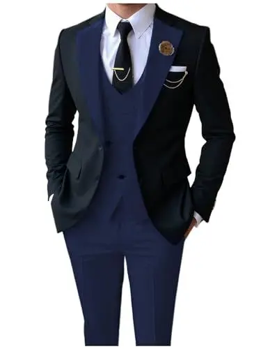 Produktbild: AeoTeokey Herren Anzüge Slim Fit 3 Stück Notch Lapel Formal Groomsmen Tuxedos für Hochzeit (Blazer+Weste+Hose)(Marine,XS)