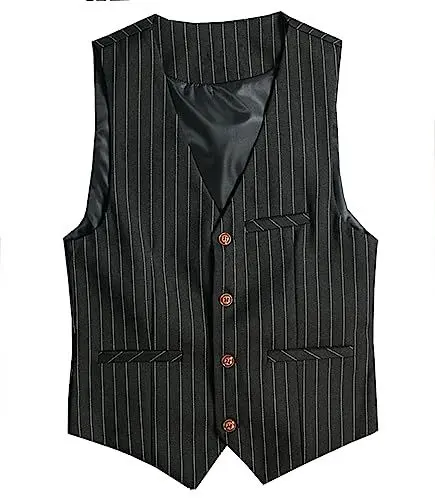 Produktbild: AeoTeokey Herren Nadelstreifen Weste Slim Fit Klassische Streifen Weste Hochzeit Trauzeuge Weste (Schwarz,M)