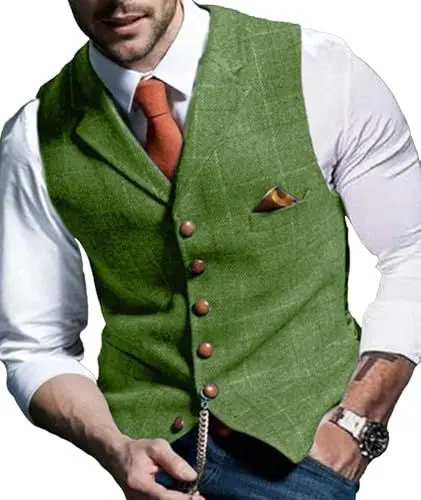 Produktbild: Ärmellose Herren Anzug Weste für Oktoberfest - Trachtenweste, Plaid Wollweste, Witcher Kostüm