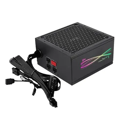 Produktbild: Aerocool LUXPRORGB750M, Semi-Modular RGB 750W Netzteil, 80Plus Bronze +88%, Japanische Kondensatoren, 14cm FDB-Lüfter mit APFC-Technologie, ARGB-kompatibel, 5 Jahre Garantie, Schwarz