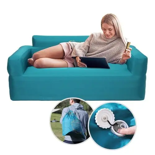Produktbild: Aerogogo Aufblasbares Sofa BS2 Lounge-Sessel für Kinder und Erwachsene, Outdoor-Sofa mit Luftpumpe, wasserdicht, zusammenklappbar (Blau)