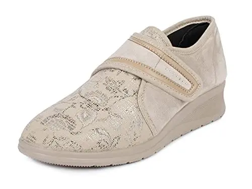 Produktbild: Aerosoft Damen Klett-Halbschuh Stretch 19 Weite G-H Wechselfußbett rutschhemmend (Beige, 38, Numeric_38)