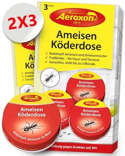 Produktbild: Aeroxon – Ameisenköderdose für Innen (6 Dosen)– Ameisenfalle, Ameisen Köderdose Draußen und Innen, Ameisenfallen für Innen, einfache Anwendung