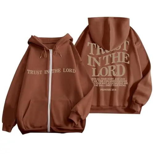 Produktbild: Ästhetischer Kapuzenpullover für Damen, christliches Vertrauen in den Herrn, Jesus, trendig, Herbst, mit Kapuze, religiöse Outfits für Teenager, Mädchen, Reißverschluss, Fleece-gefüttert, Kordelzug,