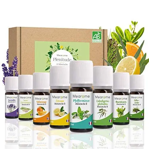 Produktbild: ÄTHERISCHE ÖLE SET BIO-Zertifiziert Duftöl Pur 100% Naturrein, Aroma Diffuser Ravintsara Lavendin Pfefferminzöl Zitrone Eukalyptusöl Süßorangenöl Aromatherapie Geschenk Idee Massageöle Geschenkset