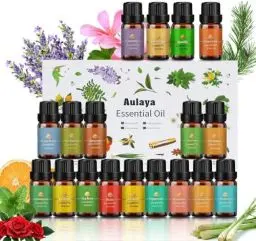 Produktbild: Ätherische Öle Set 18 x 10 ml, Teebaum, Lavendel, Eukalyptus, Weihrauch, Zitronengras, Rosmarin, Orange, Minze, Zitrone, Bergamotte, Ylang-Ylang, Grapefruit, Kamille, Rose, Vanille, Patchouli Salbei