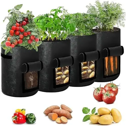Produktbild: AEUZWR 4 Stück 7 Gallonen Pflanzsack, Kartoffel Pflanzsack, Pflanzen Tasche für Balkon und Kübelpflanzen, Pflanzsack aus Vliesstoff, Kartoffelsack, Pflanzbeutel für Gemüse, Blumen, Tomaten, Schwarz