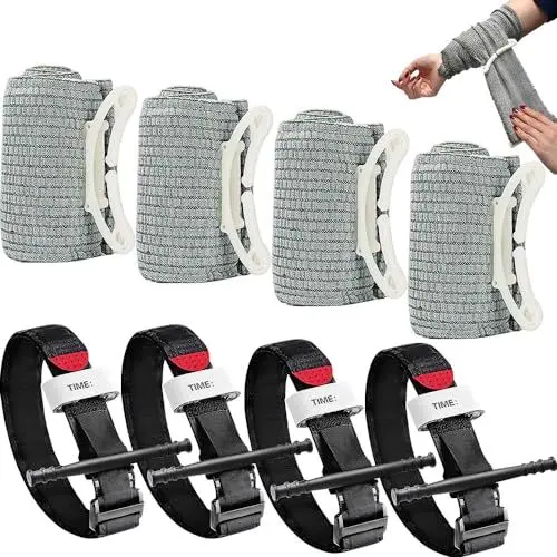 Produktbild: AEUZWR 4 Stücke Israeli Bandage + 4 Stücke Taktisches Tourniquet, Israeli Emergency Bandage, Emergency Bandage Israeli, Erste-Hilfe-Wunde Hämostatische Bandage für Alle Gelegenheiten