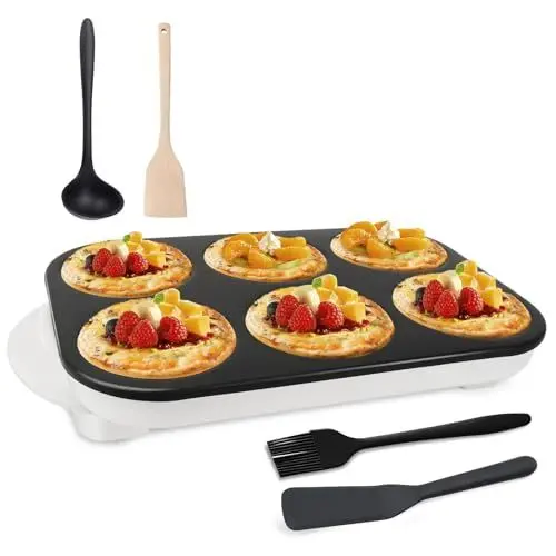 Produktbild: AEWHALE Crepes Maker mit 6 Crepe Wells,Pancake Pfanne Antihaftbeschichtung für Crêpes, Pfannkuchen, Poffertjes, Dalken, Blini und Spiegeleier （1500W)