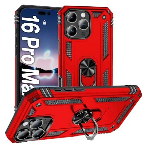 Produktbild: AFARER für iPhone 16 Pro Max Hülle mit 360° Ring Ständer mit magnetisches Eisenblech,16 promax Handyhülle Outdoor,Stoßfest Kratzfest Schutzhülle,panzerhülle iPhone 16 pro max 6.9
