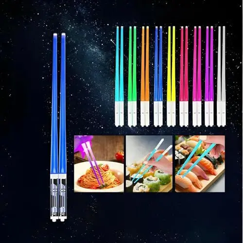 Produktbild: Afenau 2 Paar Leuchtende Essstäbchen, LED Lichtschwert Essstäbchen, 9 Farben LED Essstäbchen Lichtschwert, Lightsaber Chopsticks, Lichtschwert Chopsticks, Wiederverwendbar Party Besteck Weihnachten