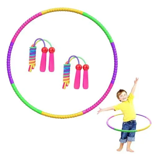 Produktbild: Afenau Hula Hoop Reifen Kinder, Hullahub Reifen für Kinder mit Springseil, 8 Abnehmbare Abschnitte Hula Hoop Kinder, Hula Hoop Springseil Set, Hola Hup Reifen Kinder für Outdoor-Fitness, Gymnastik