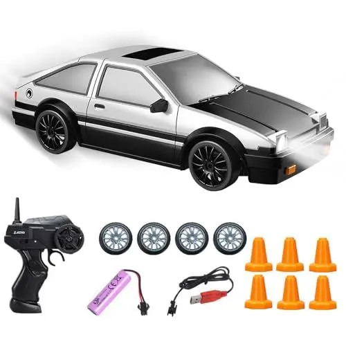 Produktbild: Afenau RC Drift Car, 1:24 Ferngesteuertes Auto Erwachsene mit Beleuchtung, 30km/h, 2,4 GHz, 4WD Rennauto Ferngesteuert, Drift Auto Ferngesteuert für Kinder und Erwachsene ab 6 Jahren (Silber)