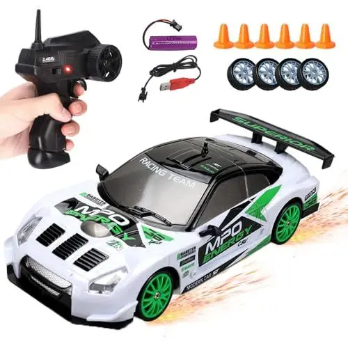 Produktbild: Afenau RC Drift Car, 1:24 Ferngesteuertes Auto Erwachsene mit Beleuchtung, 30km/h, 2,4 GHz, 4WD Rennauto Ferngesteuert, Drift Auto Ferngesteuert für Kinder und Erwachsene ab 6 Jahren (Weiß)