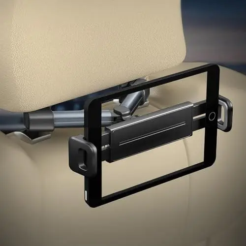 Produktbild: Afenau Tablet Halterung Auto Kopfstütze, Ipad Halterung Auto mit 2 Haken, Dehnbare 360° Drehungtablethalterungen Auto, Universelle Tablet Kopfstützenhalter für 4-15 Zoll IPad iPhone Smartphone Tablet