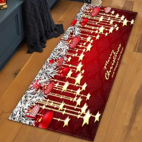 Produktbild: Afenau Weihnachtsteppich, 60x180cm Teppich Weihnachten, rutschfest Weihnachts Teppich, Weihnachtsdeko Amerikanisch, Weihnachtsdeko Teppich für Wohnzimmer Küchenläufer Bad Schlafzimmer