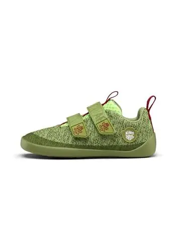 Produktbild: Affenzahn Barfußschuh Knit Happy mit Klettverschluss, Vegan, rutschfest, Flexibel, Reflektierend, besonders leicht in Größe 21-32 Drache - Grün