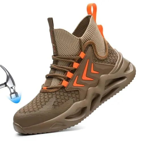 Produktbild: AFFINEST Sicherheitsschuhe Herren Arbeitsschuhe Anti Smashing Anti Durchstoßfest Stahlkappenschuhe Leichte Atmungsaktive Schutzschuhe(Khaki,41)