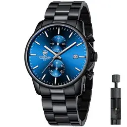 Produktbild: Affute Uhren Herren mit Edelstahl und Metall, Leger, Wasserdicht, Chronograph, Quarzuhr, Automatisches Datum, Bunte Zeiger Armbanduhr Herren - Schwarz Blau