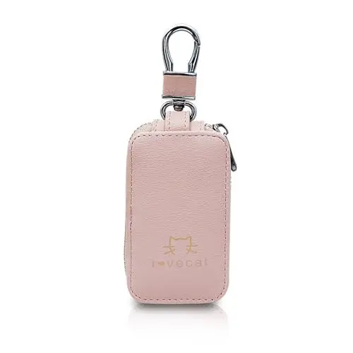 Produktbild: AfitLulu Autoschlüssel Hülle Leder Schlüsseletui Unisex Schlüsselmäppchen Metall-Reißverschluss Autoschlüssel Tasche Personalisierte Autoschlüssel Etui für Männer Frauen (Rosa)