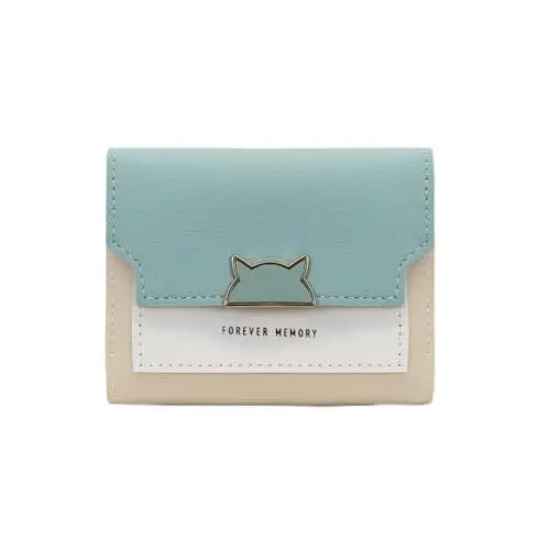 Produktbild: AfitLulu Geldbörse Damen Farbblockierung Kleines Portemonnaie Damen PU-Leder Geldbeutel Damen Modisch Portmonee Damen Brieftasche Damen mit Multi Slot und ID Fenster für Karten Fotos (Grün)
