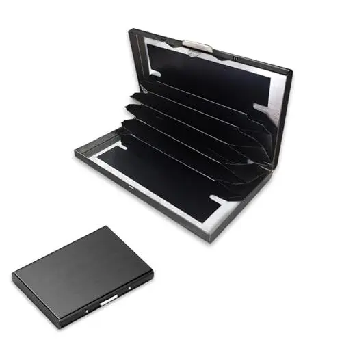 Produktbild: AfitLulu Kartenetui Herren RFID Blocking Portmonee Herren Slim Geldbörse Herren Ultradünn Kreditkartenhülle aus Aluminium, Kreditkartenetui Visitenkarten Etuis mit 6 Fächer (Schwarz)