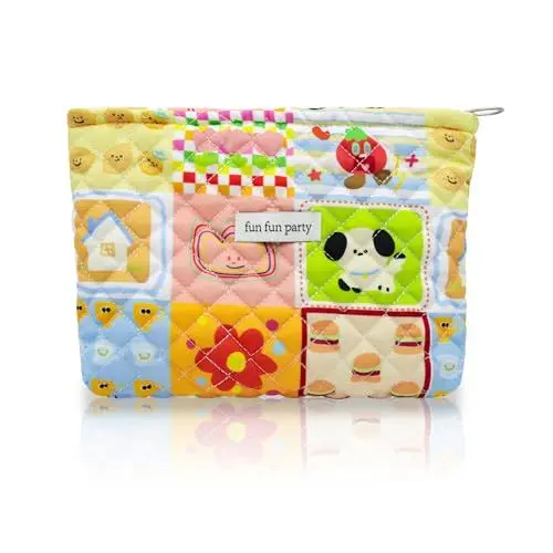 Produktbild: AfitLulu Kosmetiktasche Baumwolle Gesteppt Kulturbeutel Multifunktionale Makeup Tasche mit Reißverschluss, 23 x 17cm Schminktasche Klein Kosmetikbeutel für Lippenstift Make-up-Pinsel (Stil 1)