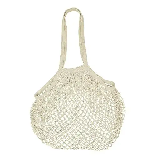Produktbild: AfitLulu Mesh Strandtasche XXL Familie Baumwolle Badetasche Groß Shopper Damen Halten 5 kg, tote bag Masche Einkaufstaschen Beach Bag Meshtasche Faltbar für Einkaufen Strand Reisen (Beige)