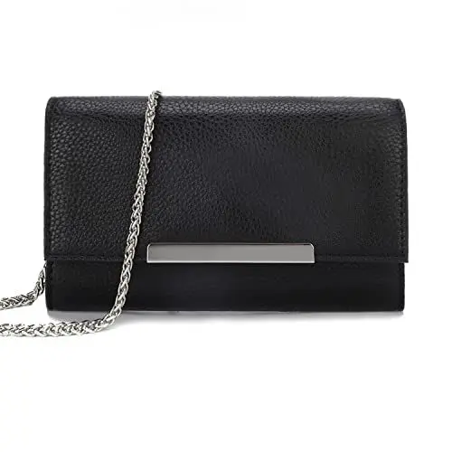 Produktbild: AFKOMST Clutch-Geldbörsen für Frauen, kleine Crossbody-Taschen und Sommer-Stroh-Strandhandtaschen mit Crossbody-Kettenriemen, Schwarzes PU.